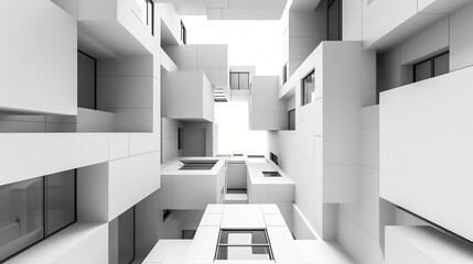 Abstract white and black interior