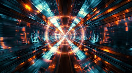 abstract futuristic tunnel, 3d rendering, cyber punk, fast motion. generative AI