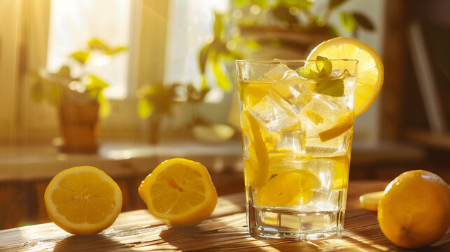 Lemonade with ice and lemon