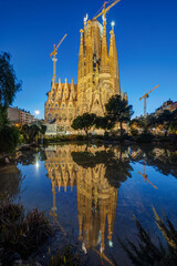 The famous Sagrada Familia in Barcelona during the blue hour