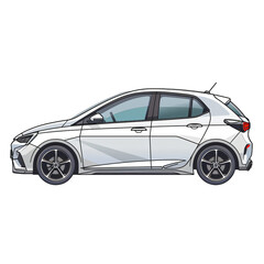 Fototapeta premium Modern white hatchback car illustration isolated on on transparent background PNG. Compact urban vehicle design concept for automotive marketing, banner, and eco-friendly city transport.