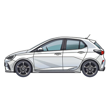 Modern white hatchback car illustration isolated on on transparent background PNG. Compact urban vehicle design concept for automotive marketing, banner, and eco-friendly city transport.