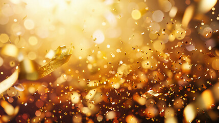 Magical Gold Bokeh Lights, Shiny Glittering Christmas Background, Festive Night Glamour and Luxury