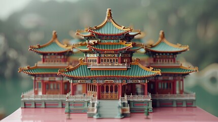 Fototapeta premium 机の上に置かれた和風の家,Generative AI AI画像