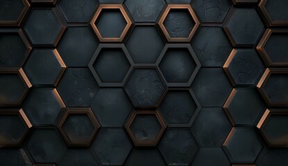 Luxury abstract geometric background made of black and gold hexagons or honeycomb with glowing for Wallpaper, Banner, Background, Card, Book Illustration, landing page - obrazy, fototapety, plakaty
