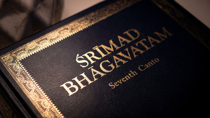 Srimad Bhagavatam top view close up.