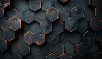 Luxury abstract geometric background made of black and gold hexagons or honeycomb with glowing for Wallpaper, Banner, Background, Card, Book Illustration, landing page
