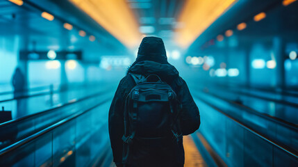 Solo Traveler at the Train Station, Concept of Adventure and Journey, Urban Transportation Scene