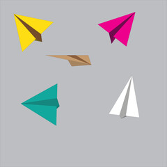 Multi-color paper plane with dotted line, Origami paper airplane, Travel symbol, vector illustration. Eps10.