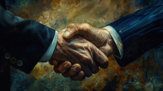 In a formal setting a seasoned businessman and a young entrepreneur share a firm handshake symbolizing the passing on of wisdom and experience to the next generation of leaders.
