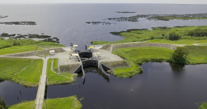 Aerial view of locks at Lake Okeechobee in Florida