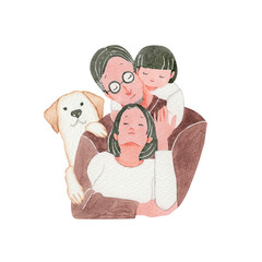 人物 家族 夫婦 子ども　犬　愛情　水彩 イラスト