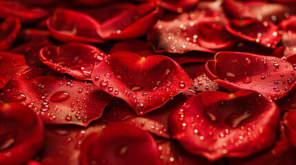 Intimate Red Rose Petal with Water Droplets, Macro Beauty, Valentines Day Romance Concept