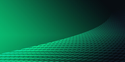 hexagonal grid pattern perspective. dark green gradient abstract background. technology style digital backdrop and copy space or empty.