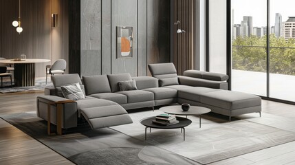 Luxurious couch set with a sleek recliner in a modern living room setting inviting relaxation and style