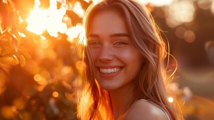 happy and beautiful woman smiling with a professional shot light