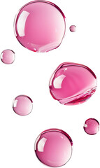 Pink water drop floating in the air isolated on transparent background. PNG