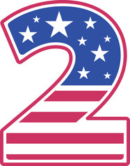 USA Flag 4th Of July America Font 2 two