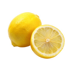 Lemon cut in half sliced with leaves isolated on Transparent background.