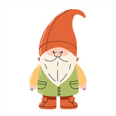 Garden gnome in red hat and vest isolated on white background