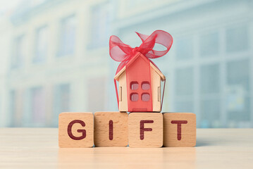 Gift of Home: House Model with Red Bow - 752747796