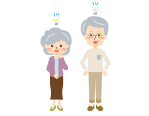 ひらめいた表情の老夫婦のイラスト
