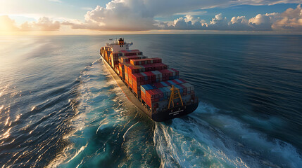 container ship on ocean - obrazy, fototapety, plakaty
