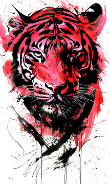 Watercolor style tiger portrait isolated on transparent background. PNG