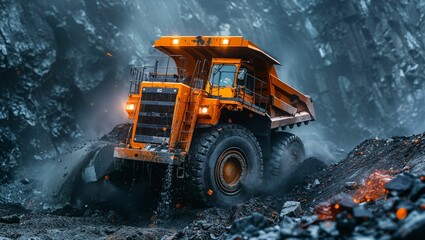 Robust mining operation, extracting valuable resources, machinery in action, raw power