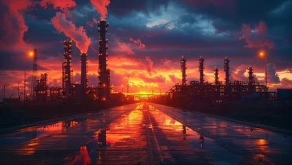 Foto op Canvas Futuristic industrial landscape, AI-driven factories under a twilight sky, emphasizing innovation in technology © akarawit