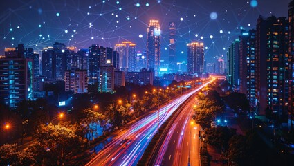 Fototapeta na wymiar Smart city infrastructure, interconnected systems, efficient urban living, technology integration