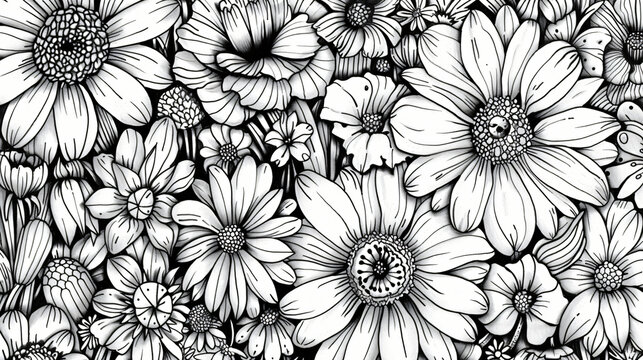 Perfect coloring book of pleasing doodle flowers