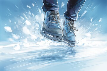 illustration of a persons feet 'ice skating in ice  - obrazy, fototapety, plakaty