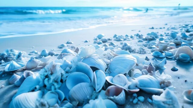 Dream landscape on a sandy beach with shells and pearls. Dream and meditation concept.