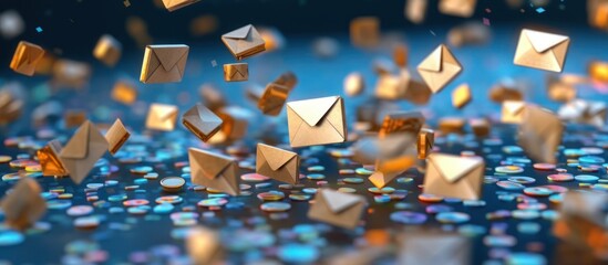 Flying email icon 3D rendering flying abstract background - obrazy, fototapety, plakaty