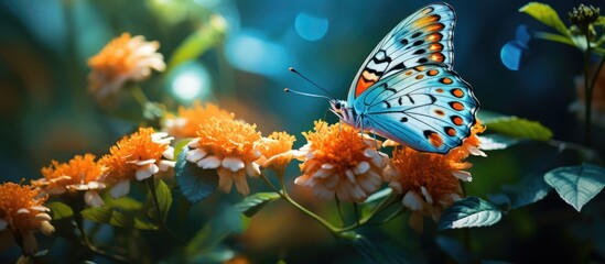 close up Beautiful butterfly on garden flowers. Macro shot
