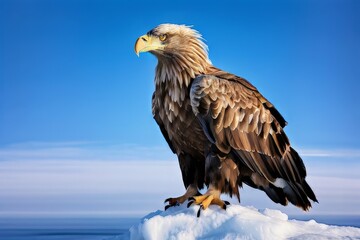 Obraz premium Majesticreal eagle at the top of the mountain generative IA