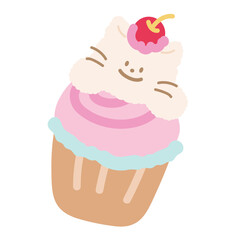 Cute cat with cupcake for cartoon character, comic, mascot, plush toy, sweet dessert, birthday...