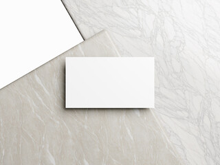 Blank white business card mockup on marble background 3d render illustration for mock up and design presentation.