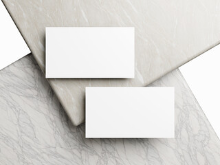 Blank white business card mockup on marble background 3d render illustration for mock up and design presentation.