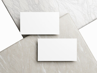 Blank white business card mockup on marble background 3d render illustration for mock up and design presentation.