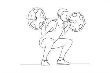 Weight training in continuous one line drawing. Fitness stretching concept. Trendy one line draw design vector illustration