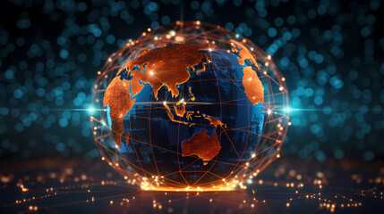 Obraz premium Digital Earth, network of interconnected globe icons representing global business network