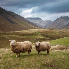 Fototapeta premium Herdwick sheep at the snowy Lake District in Scotland