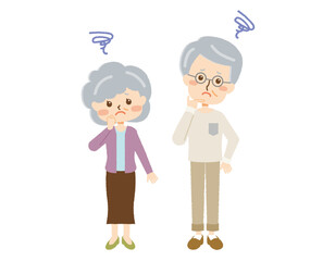 悩む老夫婦のイラスト