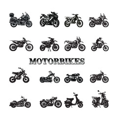 Obraz premium Collection of motorbike silhouettes vector Set 