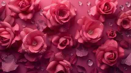 Fototapeta premium A lush bouquet of pink roses with dew drops. Neural network generated image. Not based on any actual person or scene.