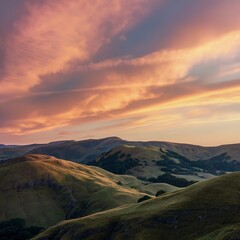Pastel sky at Loughrigg Fell, the Lake District in England