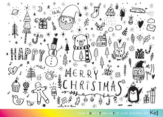 Collection of hand drawn cute doodles,Doodle children drawing,Sketch set of drawings in child style,Funny Doodle Hand Drawn,Page for coloring, cute animal hand drawn