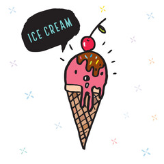 Cute doodle cartoon hand drawn ice cream illustration